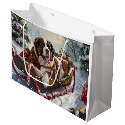 Sint-Bernardhond Kerstmis Festief Groot Cadeauzakje (Voorkant Gekanteld)