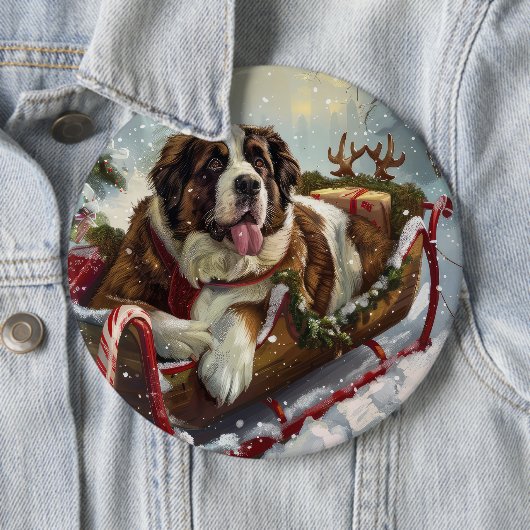 Sint-Bernardhond Kerstmis Festief Ronde Button 6,0 Cm (In situ)