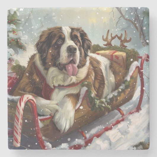 Sint-Bernardhond Kerstmis Festief Stenen Onderzetter (Voorkant)