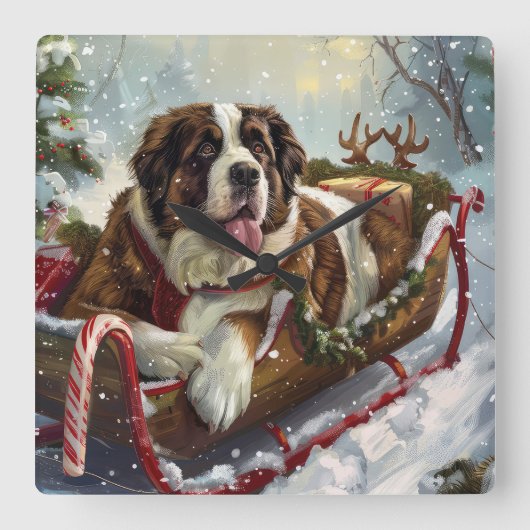 Sint-Bernardhond Kerstmis Festief Vierkante Klok (Voorkant)