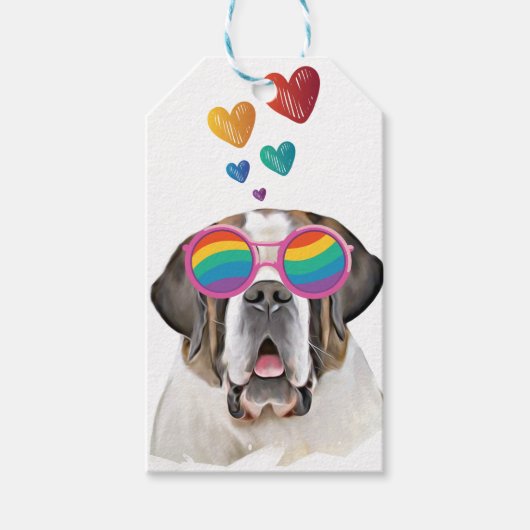 Sint-Bernardhond met Hartjes Valentijnsdag Cadeaulabel (Voorkant)