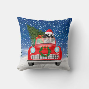 Sint-Bernardhond rijdt auto in sneeuw Kerstmis Kussen