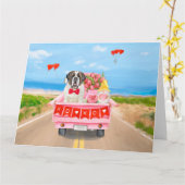 Sint-Bernardhond Valentijnsdag Truck Hartjes Kaart (Gele Bloem)