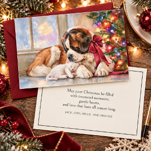 Sint-Bernardhond Witte Kittens Kerstvuur Kerstmis Feestdagenkaart