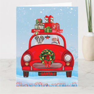 Sint-bernardshond in auto met kerstman kaart