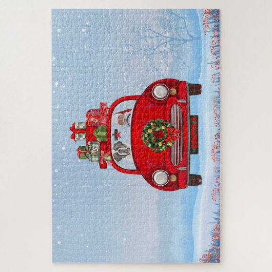Sint-Bernardshond in auto met Kerstman  Legpuzzel (Verticaal)