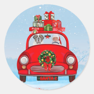 Sint Bernardshond in auto met kerstman Ronde Sticker