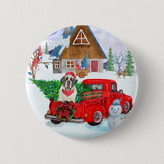 Sint-Bernardshond in kerstbezorgwagen sneeuw Ronde Button 5,7 Cm (Voorkant)