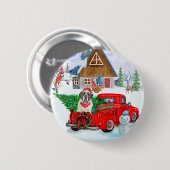 Sint-Bernardshond in kerstbezorgwagen sneeuw Ronde Button 5,7 Cm (Voorkant /achterkant)