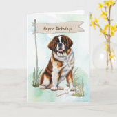 Sint-Bernardus Hondenras onder verjaardagsbord Kaart (Gele Bloem)