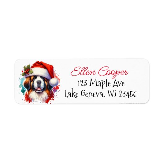 Sint-Bernardus in Santa Hat Kerstmis Etiket (Voorkant)