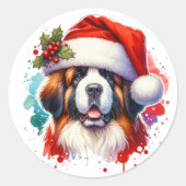 Sint-Bernardus in Santa Hat Kerstmis Ronde Sticker (Voorkant)