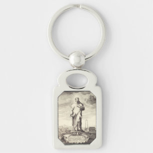 Sint Bruno van Keulen Antieke Gravure Stijl Kunst Sleutelhanger