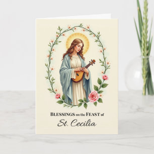 Sint-Cecilia Feestdag Zegen Bloemenkrans Kaart