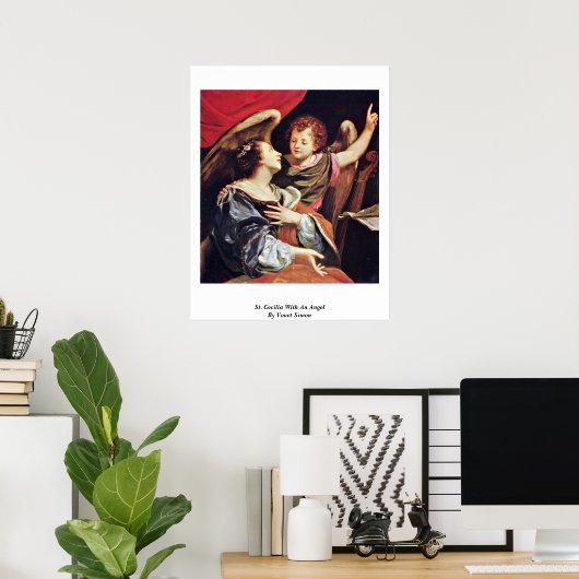 Sint-Cecilia met een engel van Vouet Simon Poster (Thuiskantoor)