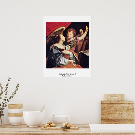 Sint-Cecilia met een engel van Vouet Simon Poster (Keuken)