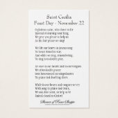 Sint-Cecilia Patroness van Musicians - Heilige Kaa Visitekaartje (Achterkant)