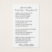 Sint-Cecilia Patroness van Musicians - Heilige Kaa Visitekaartje (Achterkant)