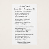 Sint-Cecilia Prayer Musicians  Heilige Kaart (Achterkant)