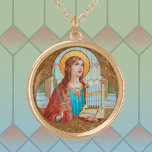 Sint-Cecilia van Rome (BK 003) Goud Vergulden Ketting<br><div class="desc">Afbeelding Credit (BK 003): Antiek afbeelding van St. Cecilia van Rome van een eind negentiende-vroege chromolithografische ontwerpversie van de 20e eeuw,  oorspronkelijk gepubliceerd door B. Kühlen,  Mönchengladbach,  Duitsland,  uit het privé-collectie van de ontwerper van religieuze ephemera.   Feast: 22 november</div>