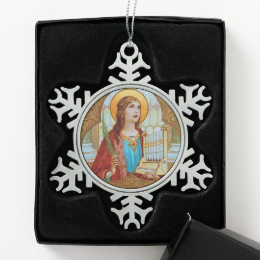 Sint-Cecilia van Rome (BK 003) Tin Sneeuwvlok Ornament (Kistje)