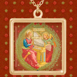 Sint-Cecilia van Rome (SNV 36) Goud Vergulden Ketting<br><div class="desc">In dit prachtige afbeelding zit de Sint-Cecilia (de derde eeuw) in een pijporgel; een engel, die als kalkhoudend dienst doet, werkt zijn balg. Een scroll in het Latijn tussen de twee figuren luidt: " Cantate Domino et benedicite nomini ejus", die " Sing to the Lord and gezegess Zess Zijne naam...</div>
