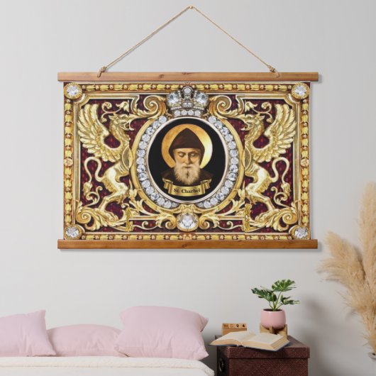 Sint Charbel Wood Topped Tapestry Hangend Wandkleed (Slaapkamer)