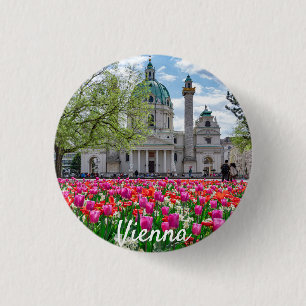 Sint-Charles-kerk in het voorjaar in Wenen, Oosten Ronde Button 3,2 Cm