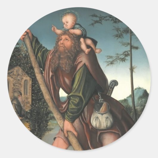Sint Christopher door Hieronymus Bosch Ronde Sticker (Voorkant)