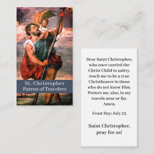 Sint Christopher  Gebed Kaart Contactkaartje (Voorkant / Achterkant)