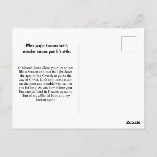 Sint Clara van Assisi Briefkaart (Achterkant)