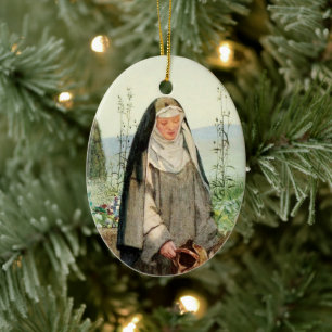 Sint Clara van Assisi die Bloemen Water geeft (M 0 Keramisch Ornament