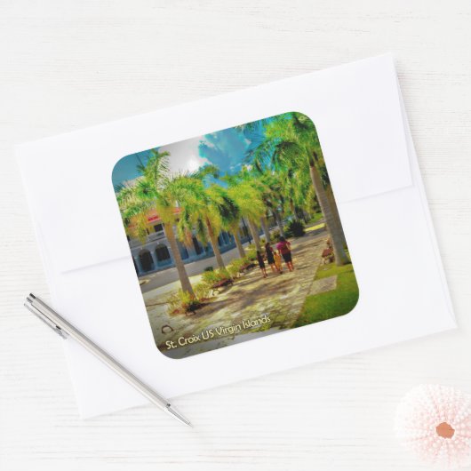 Sint-Croix Maagdeneilanden Palm Trees Familie Vierkante Sticker (Envelop)