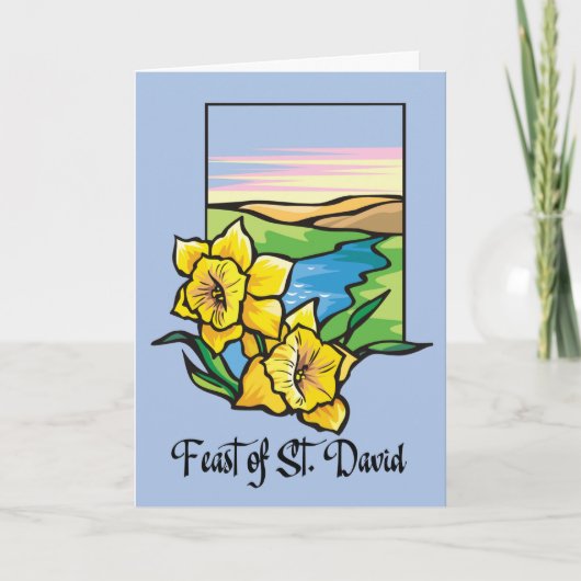 Sint-David Daffodils met buitenshuis op blauw Kaart (Voorkant)
