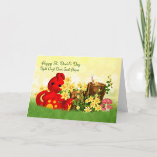 Sint David's Day Greeting Cute Dragon & Daffodills Kaart