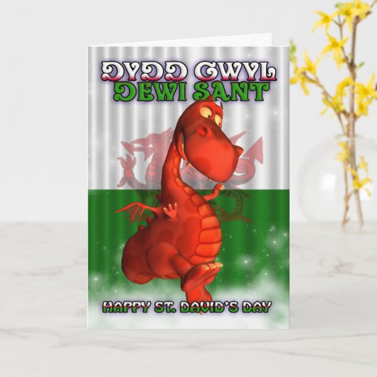 Sint David's Day, Welsh Card, Dydd Gwyl Dewi Sant Kaart (Gele Bloem)