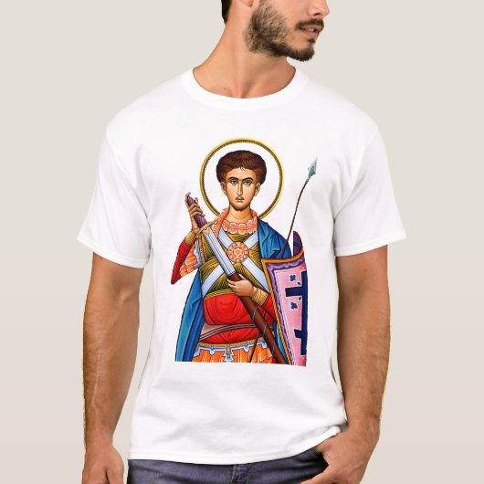 Sint Demetrius Orthodox icoon Mitrovdan T-shirt (Voorkant)
