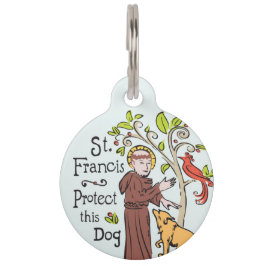 Sint-Francis van Assisi beschermt deze hond, label Huisdierpenning