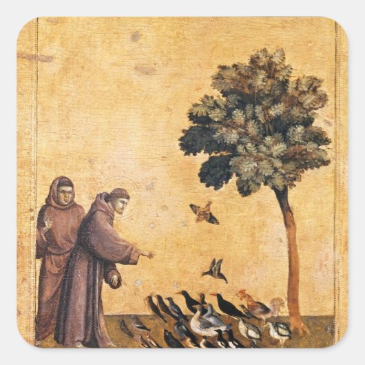 Sint-Francis van Assisi die de vogels predikt Vierkante Sticker (Voorkant)