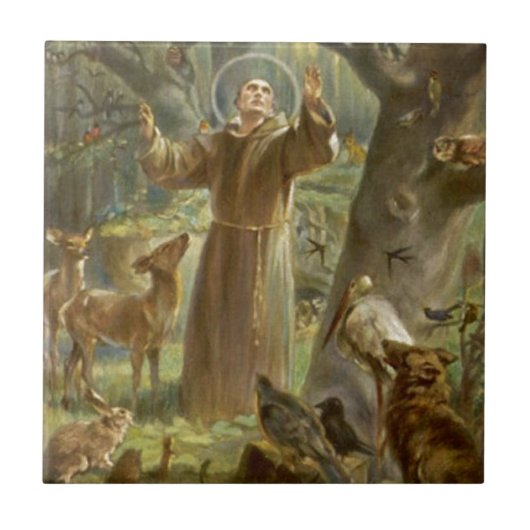 Sint-Francis van Assisi Preaching voor de Dieren Tegeltje (Voorkant)