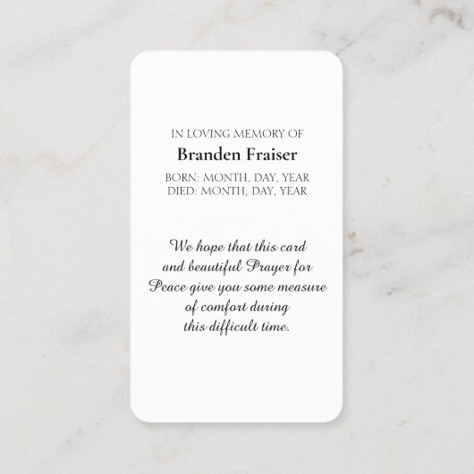 Sint-Francis van Assisi Sympathie Kaart gebed Visitekaartje (Achterkant)