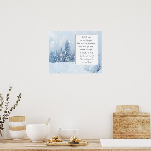 Sint-Francis van het wintersneeuwbos van Assisi Pr Poster (Keuken)