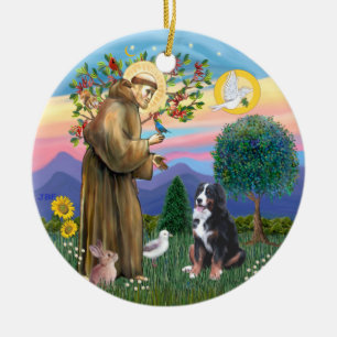 Sint Franciscus - Berner Sennenhond Keramisch Ornament
