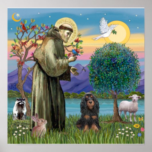 Sint Franciscus & Black-Tan Cocker Spaniel Poster (Voorkant)