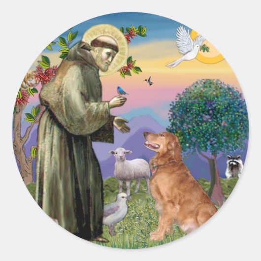 Sint Franciscus - Gouden Retriever (#1) Ronde Sticker (Voorkant)