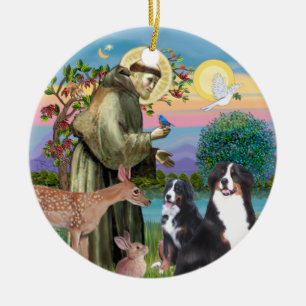 Sint Franciscus - Twee Berghonden Keramisch Ornament