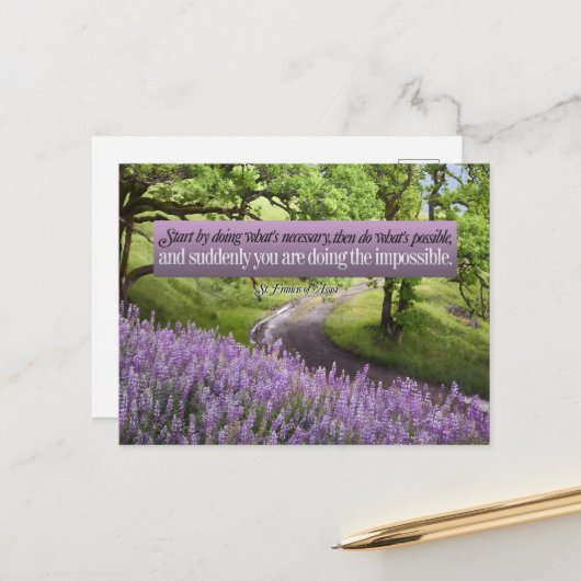 Sint Franciscus van Assisi Inspirerend Quote mogel Briefkaart (Voorkant / Achterkant in situ)