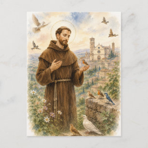 Sint-Franciscus van Assisi vogels aquarel Briefkaart