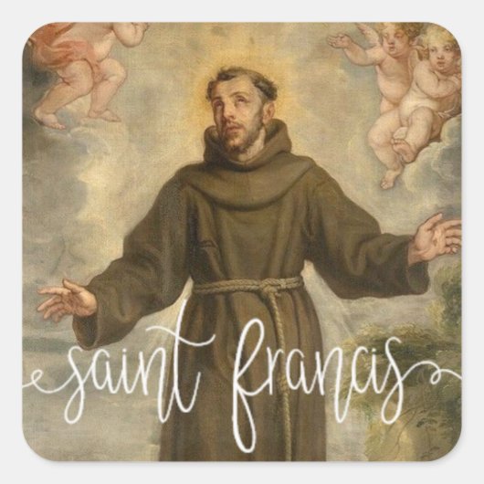 Sint Franciscus van Assisi |White Script-overlay Vierkante Sticker (Voorkant)