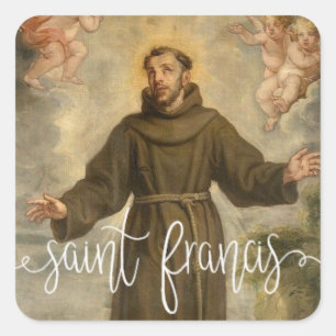 Sint Franciscus van Assisi White Script-overlay Vierkante Sticker